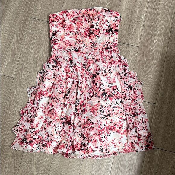 White House Black Market Strapless Floral Dress - Pink, White and Black - Picture 2 of 4